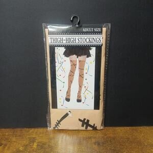 Womens Thigh High Stockings Frankenstein Black Red White, One Size Fits Most